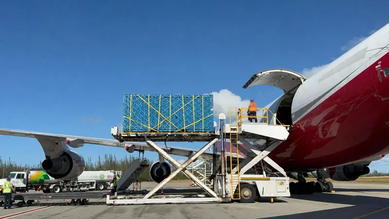 Main-deck cargo loader in operation