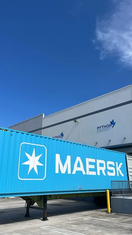 Ocean container at the Python Logistics warehouse