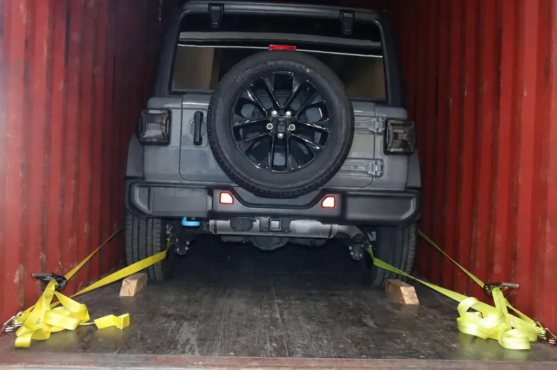 Vehicle secured inside an ocean container