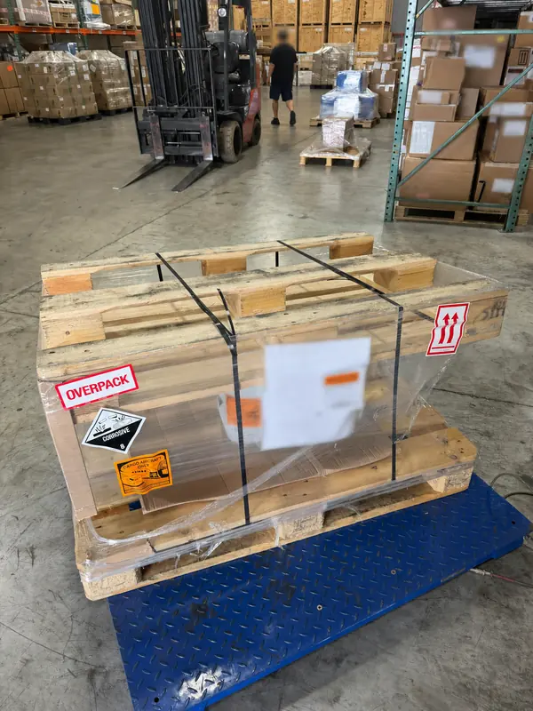Corrosive cargo prepared and secured for transport