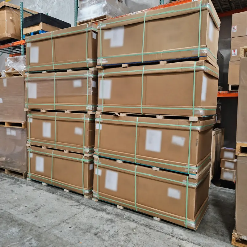 Large crated cargo organized for storage