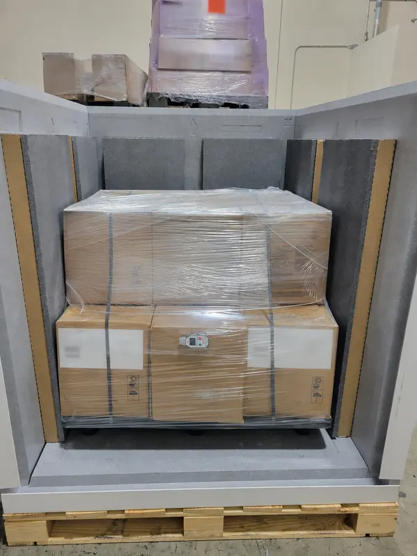 Cargo packed inside an insulated protective crate